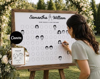 Doodle Guestbook Sign Template, Draw Yourself Guestbook Sign, Guest Book Draw Your Face, Wedding Guestbook Alternative, Wedding Signs Canva