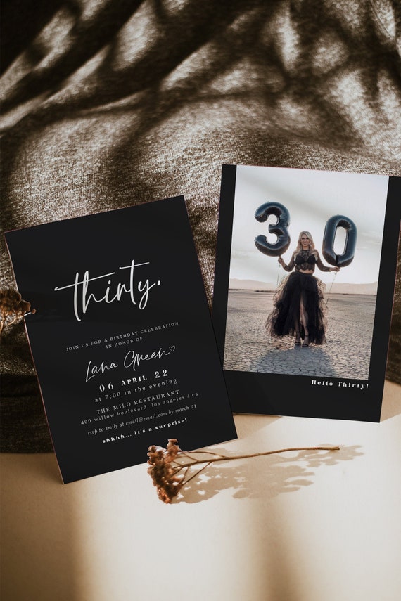Black Modern Birthday Invitation, Birthday Invitation Template, Adult Birthday, Thirtieth Birthday, 30th Birthday Invitation, 30th af
