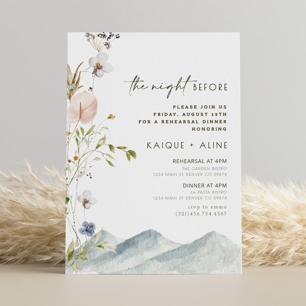 ARIA | Modern Wedding Rehearsal Dinner Invitation, Wildflower Wedding Rehearsal Dinner Invitation, Floral Rehearsal Dinner Printable DIY