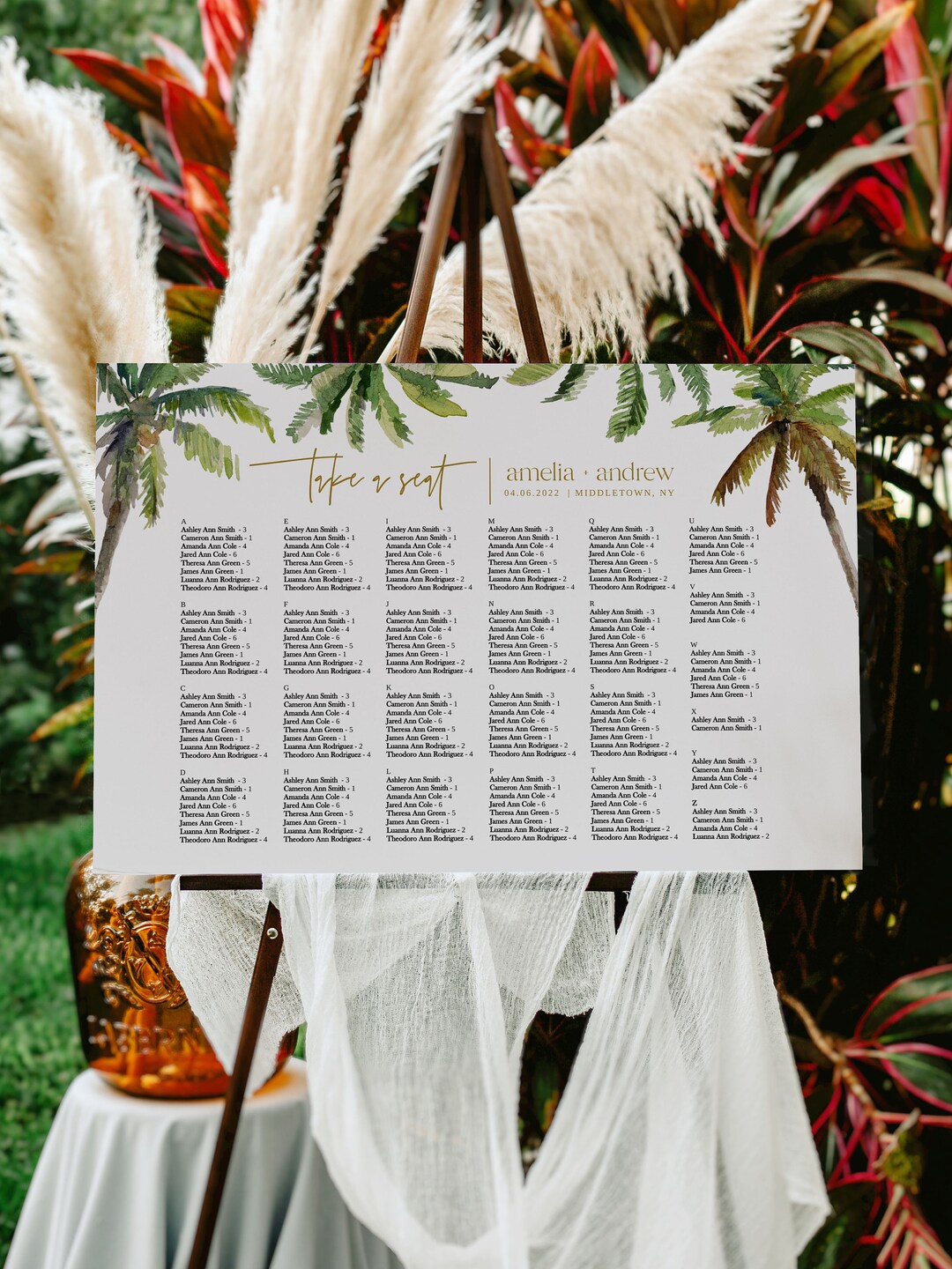 Clairo Tropical Wedding Seating Chart Template Palm Tree Etsy