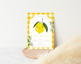 Sunshine Lemonade and Fun Birthday Invitation, Lemon Birthday Girl Invitation, Girl Birthday Invite, Summer Fruit Birthday Evite