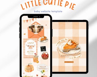 A Little Cutie Pie Baby Shower Website Invitation Editable Autumn Pumpkin Diaper Raffle Books for Baby RSVP Whimsical