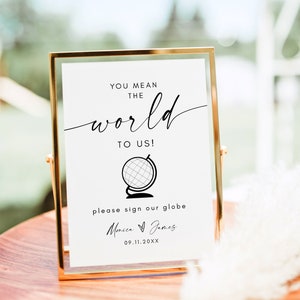 Globe Guest Book Sign, You Mean the World To Us, Wedding Globe Guestbook, Editable Guest Book Wedding Template, Instant Download