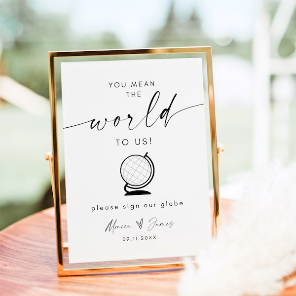 Globe Guest Book Sign, You Mean the World To Us, Wedding Globe Guestbook, Editable Guest Book Wedding Template, Instant Download