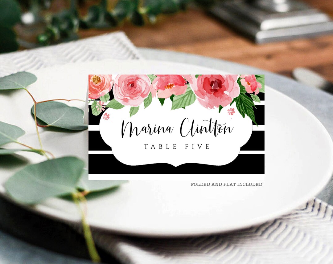 Floral Bridal Shower Place Card, Editable Place Card - Instant Download, Kate Spade Bridal ...