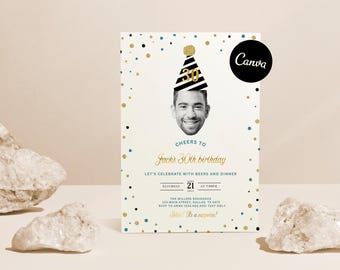 Geburtstagseinladungen für Männer, 30. Geburtstag einladen Vorlage, Canva Geburtstag, Foto Geburtstag einladen, JEDES ALTER, coole Spaß einladen Ästhetik