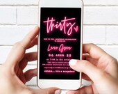 30th Birthday Invitation Electronic, Neon Birthday Invitation Template, Iphone Invitation, Thirtieth Birthday, iPhone text Invite, Templett