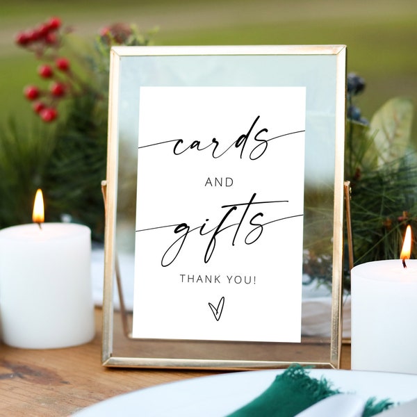 Modern Card and Gifts Party Sign Template, Wedding Gift Sign Elegant, Party Tabletop Decor, Signs for Reception Table, Cards and Gifts | MIA