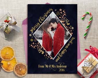 Gold Christmas Card, Family Photo Card, Christmas Photo Card Printable, Xmas Photo Card, Holiday Card, Printable Photo Card