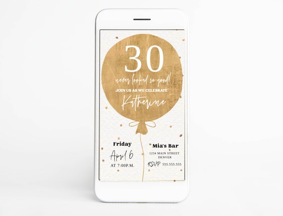 Thirty Electronic Birthday Invitation, E-Invitation, 30th Gold Birthday Invitation, Elegant 30th Birthday, Birthday Text Message Evite