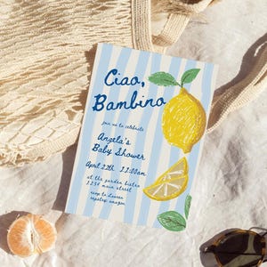 Ciao Baby Shower Invitation, Ciao Bambino Baby Shower Invitation, Lemon Baby Shower Invite, Italian Baby Shower, Mediterranean Citrus Baby