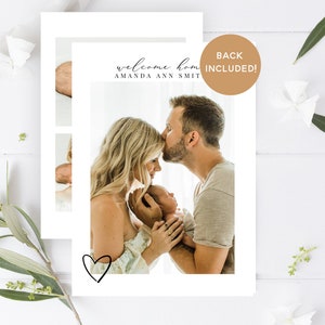 Minimalist Baby Announcement Card, Newborn Photo Card Editable Template, Birth Announcement Template, Photo Birth Announcement Card
