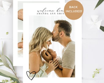 Minimalist Baby Announcement Card, Newborn Photo Card Editable Template, Birth Announcement Template, Photo Birth Announcement Card