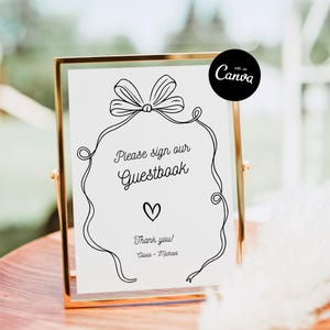 Hand drawn Guestbook Sign Template, Handwritten Scribble illustrated Wedding Guest Book Sign, Quirky Printable Download Signs Canva