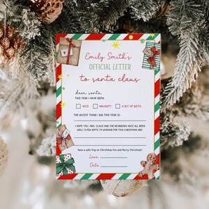 Carta oficial para modelo de Papai Noel, correio de véspera de Natal para crianças para impressão, lista de desejos de Natal para crianças para impressão, querido Papai Noel carta DIY