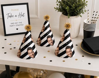 Custom Face Party Hats, Birthday Party Supplies, Personalized Photo Cones (Digital Download)