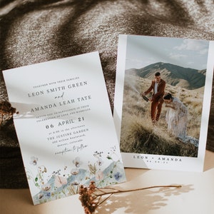 Aria Mountain Wedding Invitation Template Suite, Wildflower Wedding Invitation Set, Boho Wedding Invite, Bohemian Woodland Rustic Instant image 4