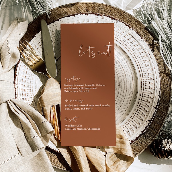 Terracotta Wedding Menu Template, Boho Chic Wedding Menu, Desert Wedding Menu, Editable Menu Template, Minimalist Wedding Menu, Burnt Orange