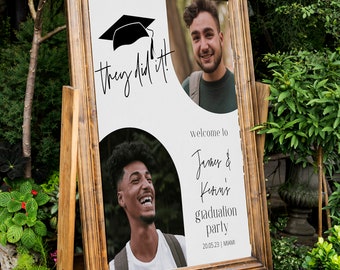 They Did It Graduation Welcome Sign, Modern Graduation Welcome Sign Editable Photo, Double Graduation Banner Welcome Sign, Class of 2025