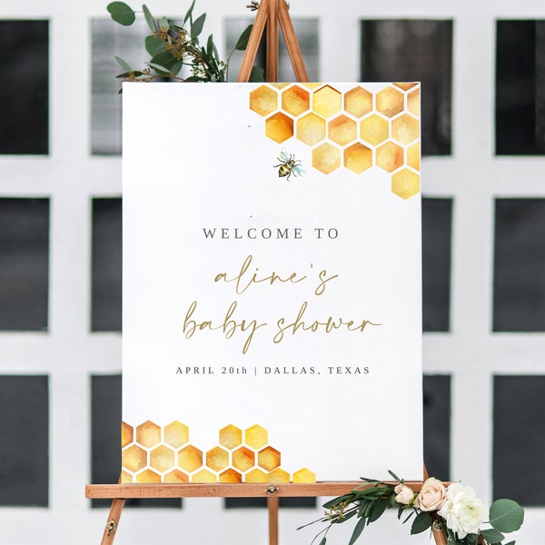 Baby Shower Welcome Sign, Bee Baby Shower Welcome, Honeycomb Baby Shower, Rustic Baby Shower, Welcome Poster Printable, Babee Shower