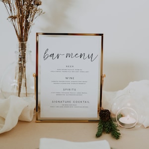 JILL | Modern Wedding Bar Menu Template, Minimalist Bar Menu Wedding Sign, Wedding Drink Sign Printable, Editable, Download, Template