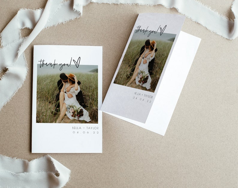 Folded Thank You Card Photo Thank You Wedding Template - Etsy