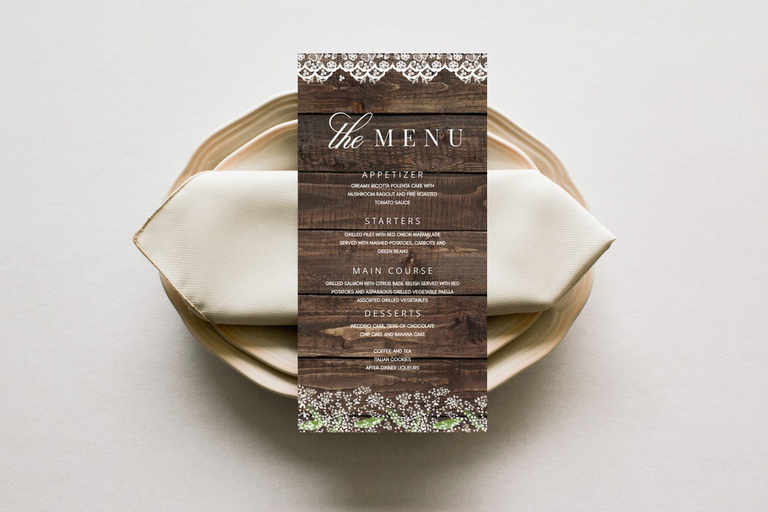 Rustic Bridal Shower Menu Printable, Boho Chic Bridal Shower Menu