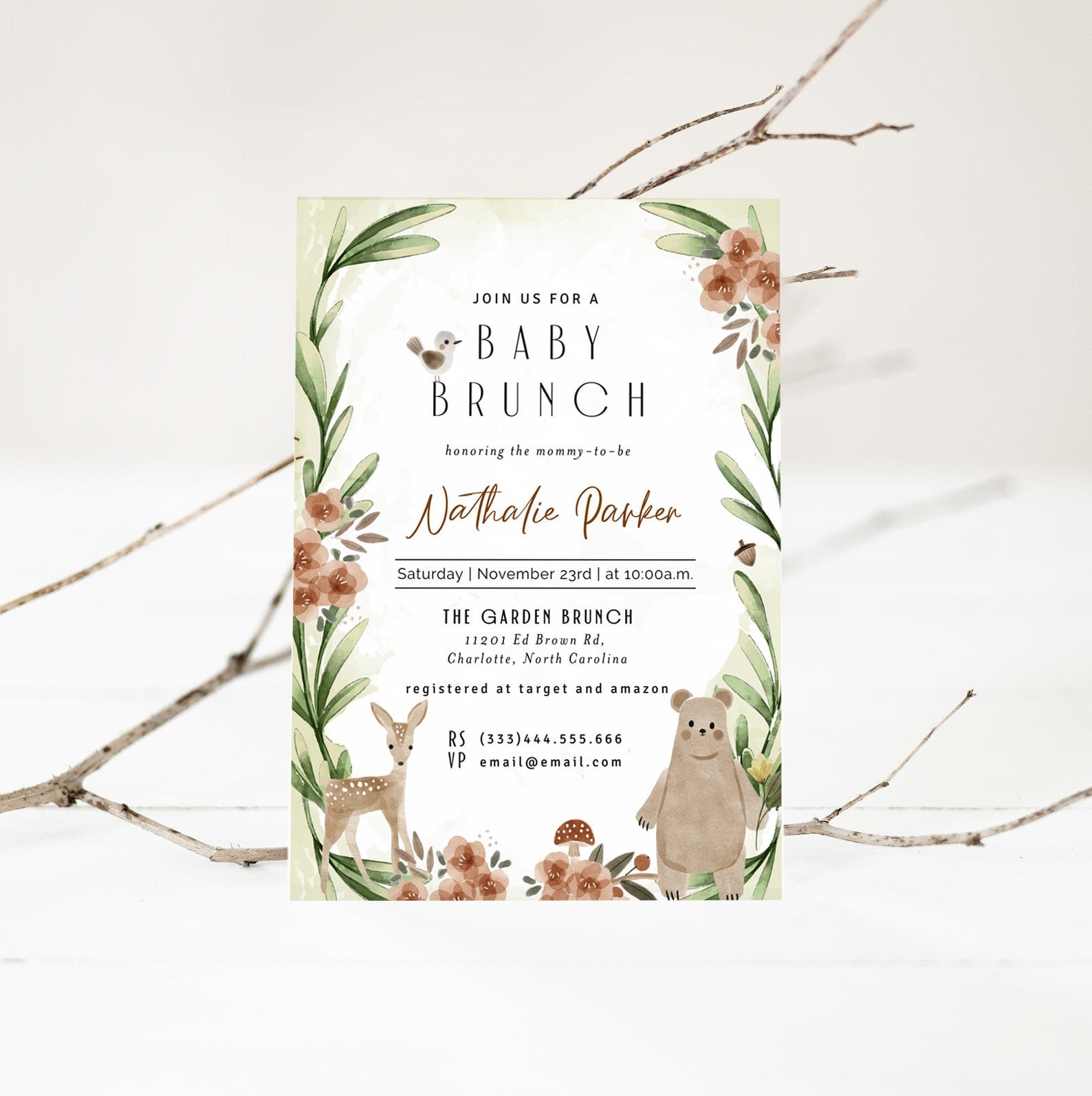 Garden Brunch Baby Shower Invitations