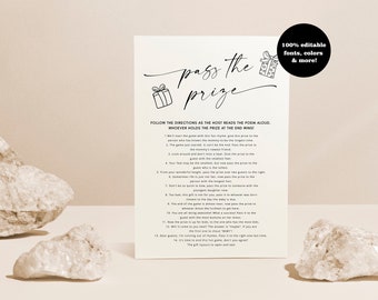 Pass the Prize Poem Game, Modern Baby Shower Games, Baby Shower Rhyme Game, Pass the Parcel Game, Gender Neutral Baby Games 100% Editable