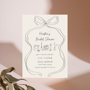 Old Money Bridal Shower Invitation, Ribbon Bridal Shower Invitation Template, Bow Bridal Shower Invitation, Hand Draw Bridal Shower Invite