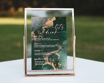 Hunter Green Wedding Bar Menu Sign, Jade Green Emerald Bar Menu Sign, Green Wedding Party Bar Menu Decor, Editable Elegant Gold Bar Menu DIY