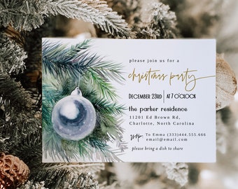 Holiday Christmas Party Invitation Digital Download, Christmas Tree Invitation, Christmas Dinner Invite, Minimalist Christmas Party Invite