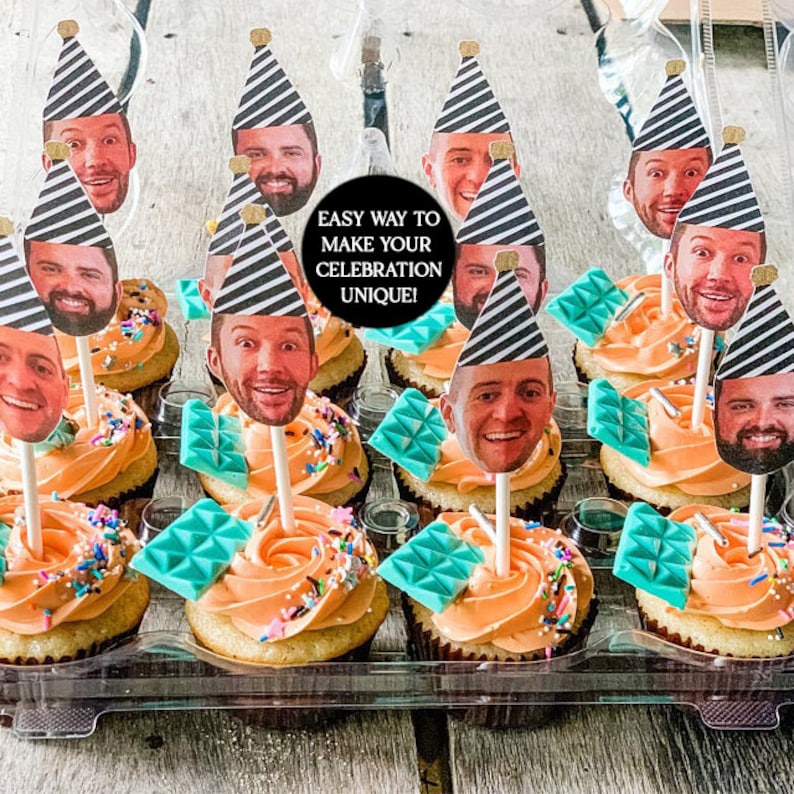 Photo Cupcake Toppers 30th, 40th, 50th, 60, 75 Digital File, Birthday Decor, 30th birthday for him decorations, Cupcake, Photo, ANY AGE image 4