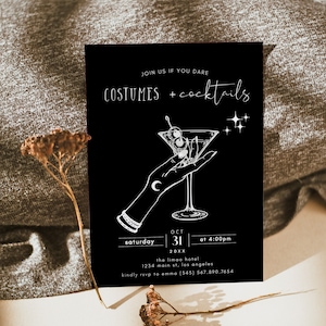 Halloween Cocktails Invitation, Modern Halloween Adult Party Invite, Costumes Halloween Invitation Printable, 2024 Halloween DIY