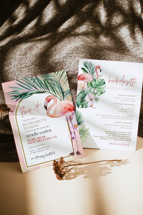 Flamingo Bachelorette Invitation Template, Flamingle Itinerary, Flamingle Bachelorette Party, Tropical Bachelorette, Beach Bachelorette