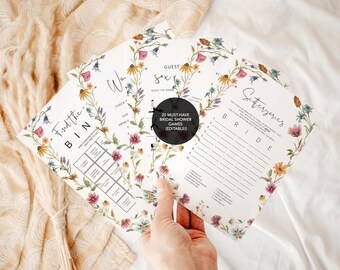 Wildflower Bridal Shower Games Template, Bridal Shower Games Bundle, Boho Bridal Games Pack Bridal Shower Games Floral Bridal Games