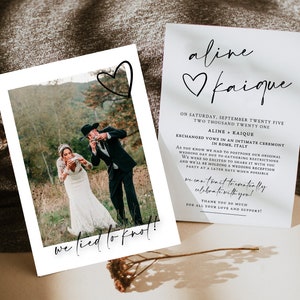 RITA | Foto Elopement Aankondiging, Foto Bruiloft Aankondiging, We zijn getrouwd, Privé Bruiloft Uitnodiging, Minimalistische Elopement Kaart Sjabloon