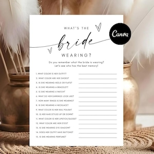 What is the Bride Wearing Bridal Shower Game, Bride Wearing Game, Bridal Trivia Games, Bridal Shower Games Canva, Editable Bridal Activities