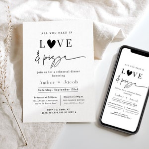 All You Need Is Love And Pizza Rehearsal Dinner Invitation Template, Pizza Engagement Party Invitation, Modern Rehearsal Dinner Invitation