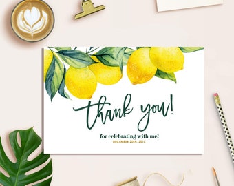 Lemon Thank You Card, Botanical Thank You Card, Printable Thank You Card