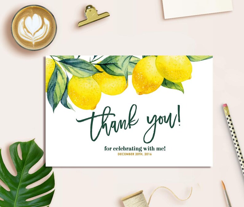 Lemon Thank You Card Botanical Thank You Card Printable Etsy