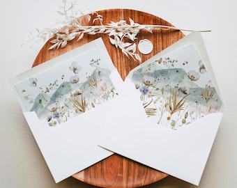 ARIA | Wildflowers Wedding Envelope Liner Template, Wildflower Envelope Liner Template, , Floral Wedding Envelope Liner, Printable Liner DIY