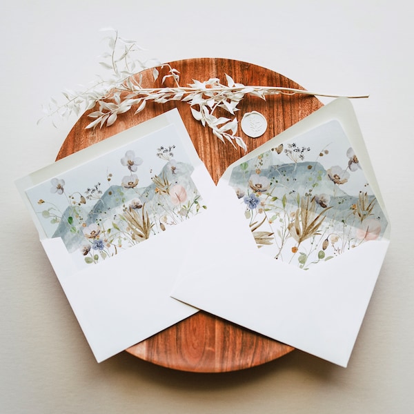 ARIA | Wildflowers Wedding Envelope Liner Template, Wildflower Envelope Liner Template, , Floral Wedding Envelope Liner, Printable Liner DIY