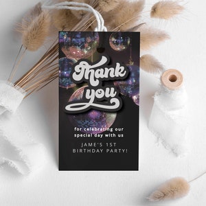Retro Groovy Bachelorette Thank You Tag, Disco Ball Gift Tag Printable Template, Editable Party Favor Tag, Printable Groovy Bach Tag Disco