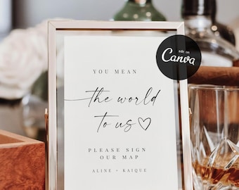 You Mean the World to Us Sign, Wedding Guest Book Alternative, Guestbook Sign Digital Download, Guestbook Map, Modern Wedding Signs Canva