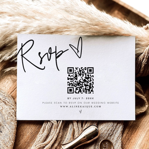 ELLIA | Modern Wedding RSVP QR Code Card, Minimalist Qr Code Response Card, Wedding Response Qr Code, Wedding Qr Code, Templett, Download