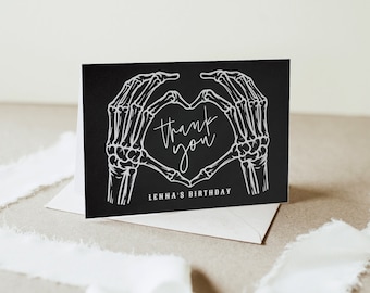 Halloween Thank You Card, RIP Twenties Birthday Thank You Card, Skeleton Hands Thank You, Til Desth Do Us Party Thank You Cards Template DIY