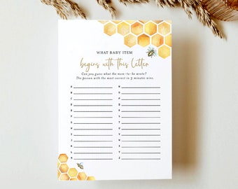 Bee Baby Shower Games Template, What Baby Item Bee Baby Shower Game, Honeycomb Baby Shower Game Template, Bumble Bee, Shower Games