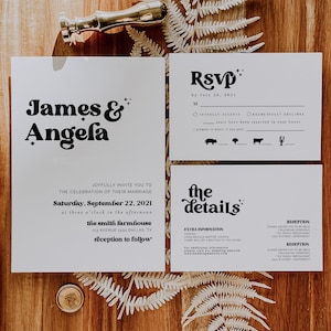 Konnor | Retro Wedding Invitation Template, Groovy Wedding Invitation Set, Retro Wedding Invitation Set, Celestial Wedding Invitation, DIY