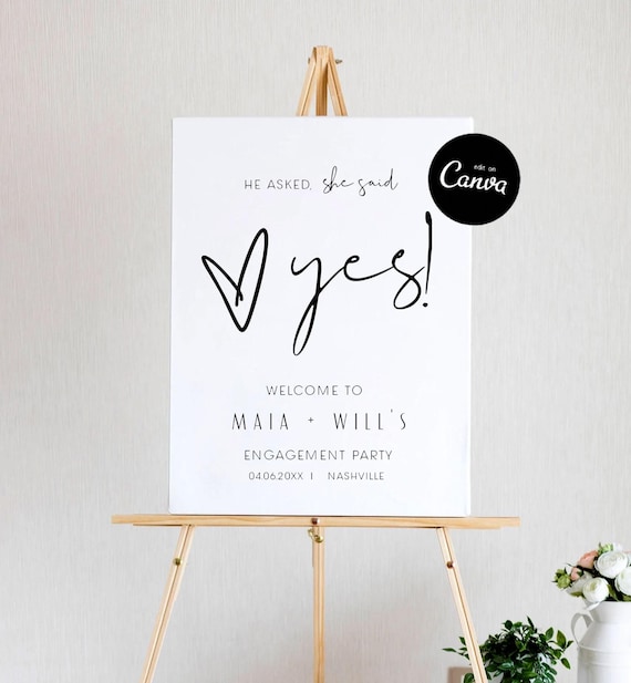 Engagement Party Welcome Sign, Engagement Sign, Welcome To Our Engagement, Engagement Decorations, Minimalist Modern Engagement Sign Canva